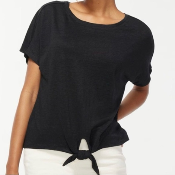 Chico’s Easy Tie Front Linen Tee Top Women’s Size 4 US XXL Black - Picture 1 of 9